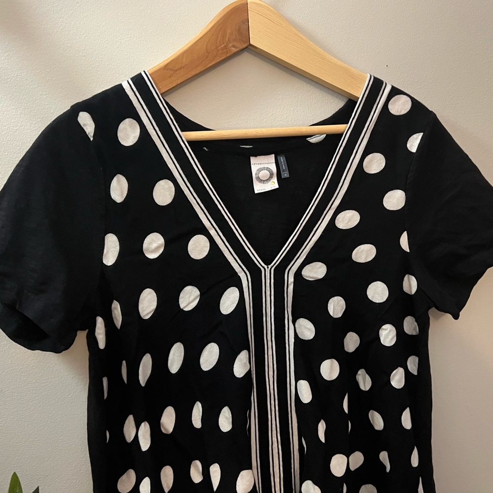 Anthropologie Akemi + Kin Black White Polka Dot Sherburne Top - Picture 3 of 8